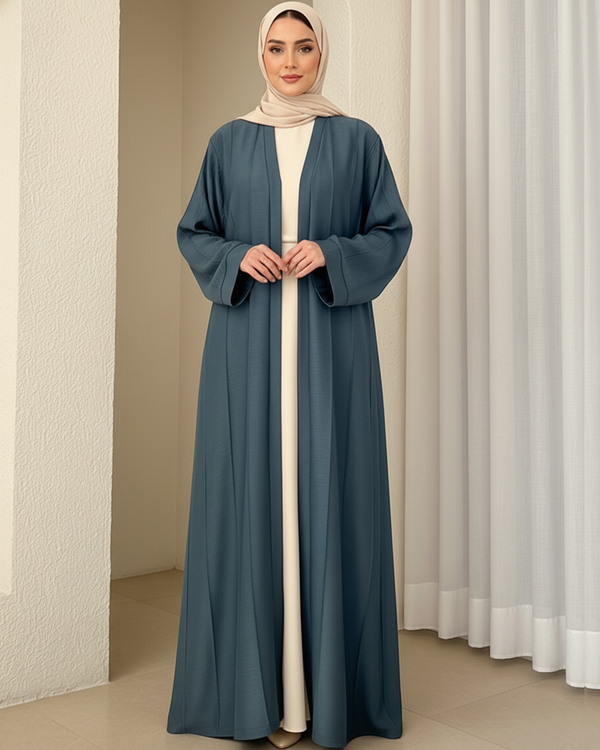 Elegant Teal Blue Abaya Dress – Zoom Nida Fabric, Full-Length Modest Wear