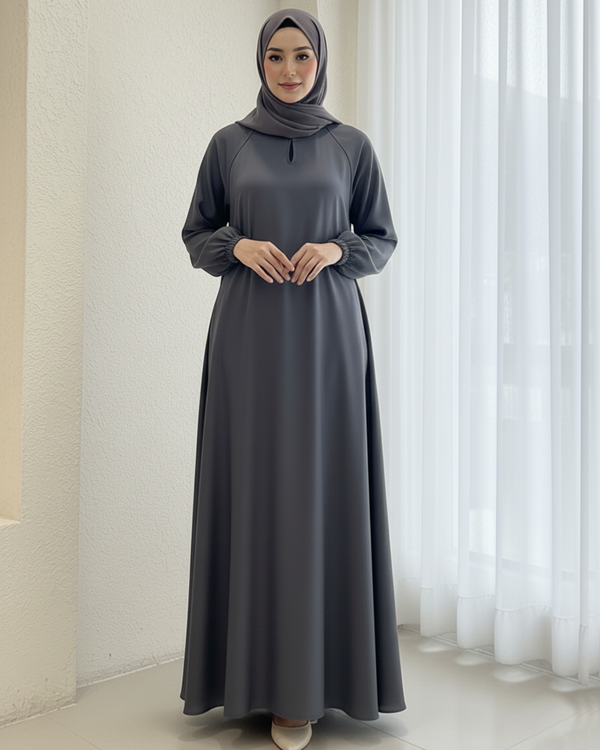 Elegant Charcoal Grey Umbrella Style Abaya with Stole