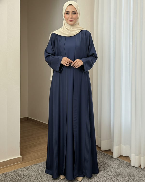 Deep Navy Blue Nida Open Abaya with Stole – Size 54