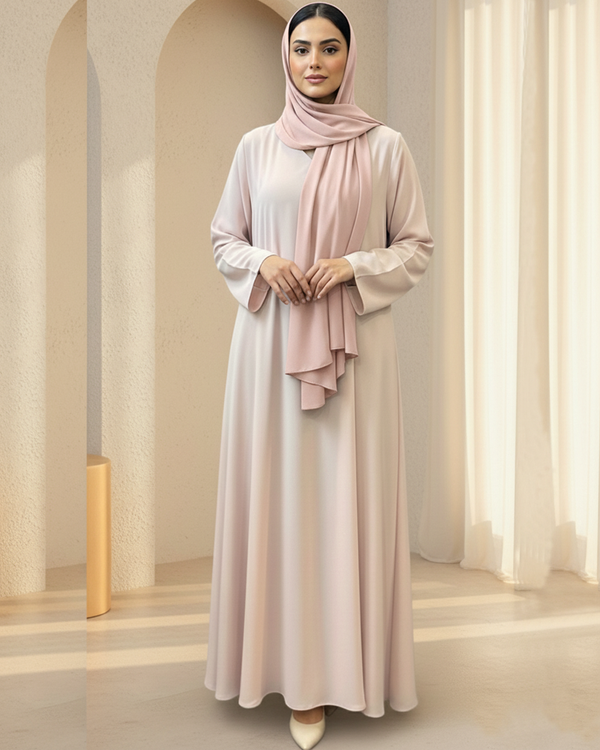 Reversible Two-Sided Chiffon Abaya – Pastel Blush Pink & Nude Black with Matching Stole
