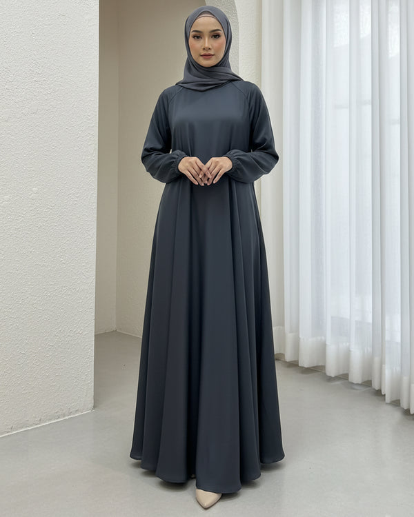 Elegant Charcoal Grey Abaya with Adjustable Sleeve Ties - Size-54