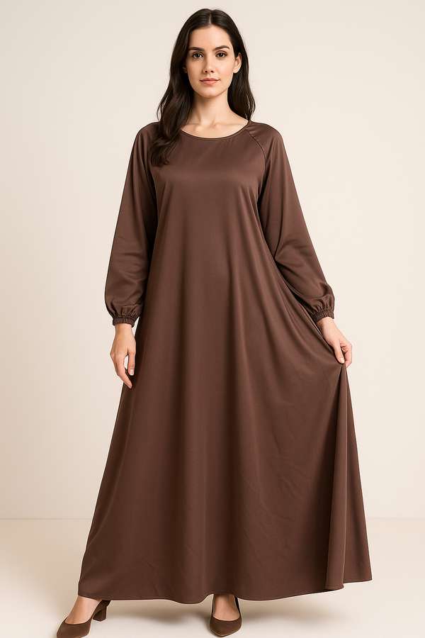 Chocolate Brown Nida Umbrella Style Abaya with Belt & Tassel Detail – Size 54