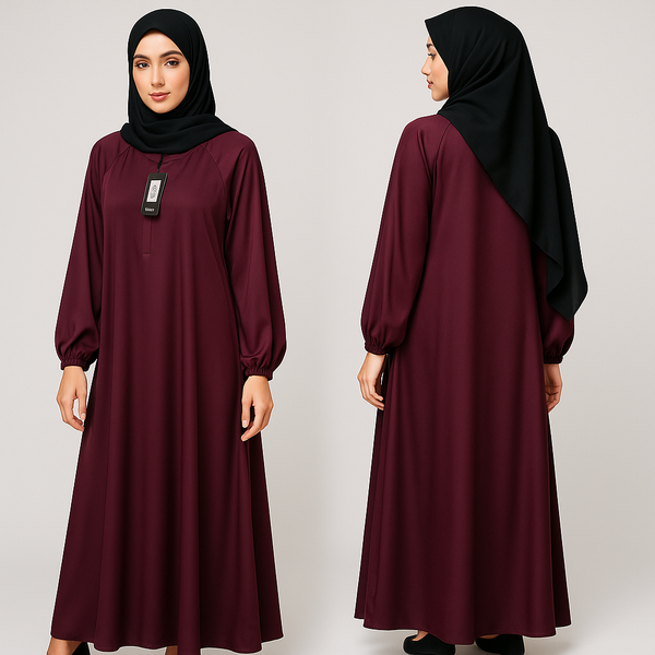 Elegant Deep Maroon Umbrella Style Abaya with Stole