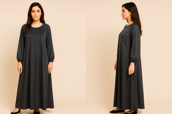 Charcoal Grey Nida Umbrella Style Abaya with Adjustable Sleeve Ties & Belt – Size 54