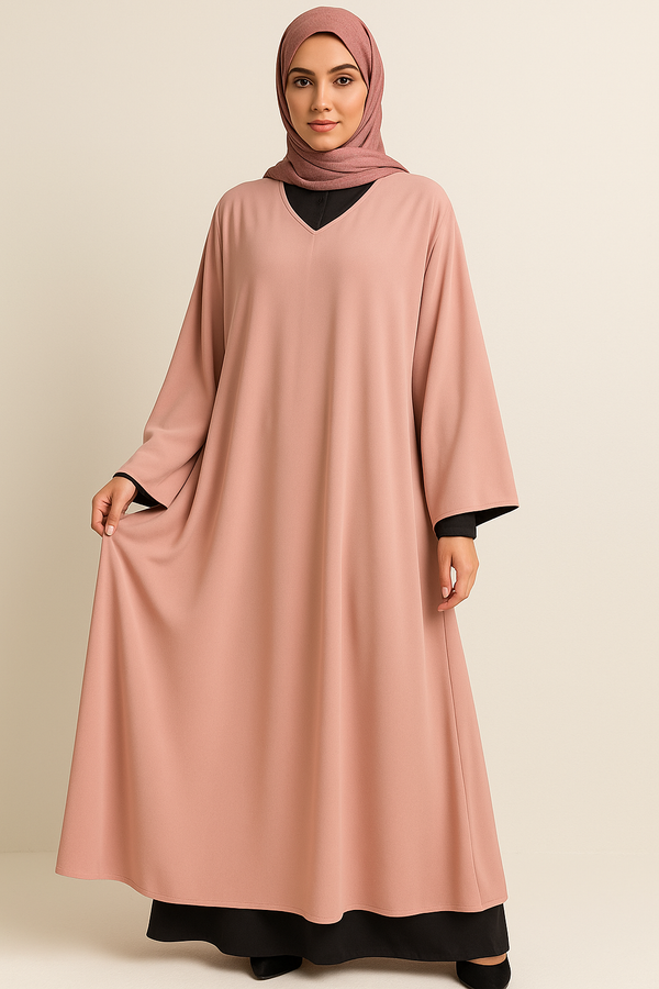 Reversible Dusty Rose Pink Crepe Abaya / Kaftan with Matching Stole – Dual-Sided Elegant Design