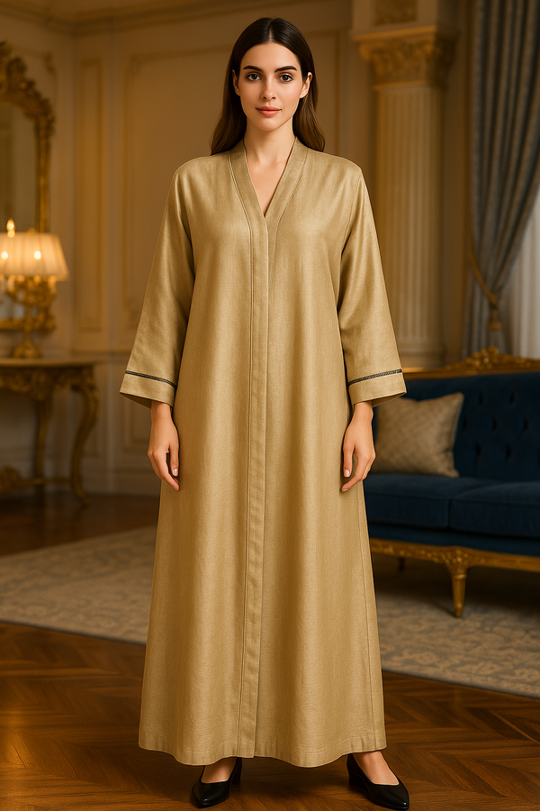 Elegant Metallic Abaya Set – 2-Piece Design in Silver Gray, Champagne Beige & Midnight Blue