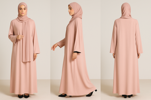 Reversible Two-Sided Chiffon Abaya – Pastel Blush Pink & Nude Black with Matching Stole