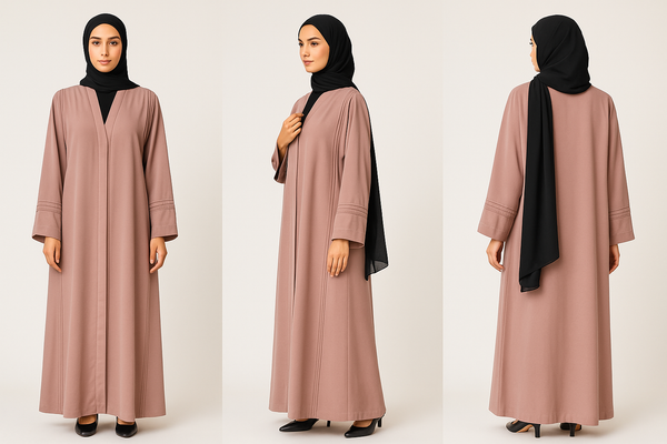 Elegant Dusty Rose Nida Open Abaya with Stole – Size 54