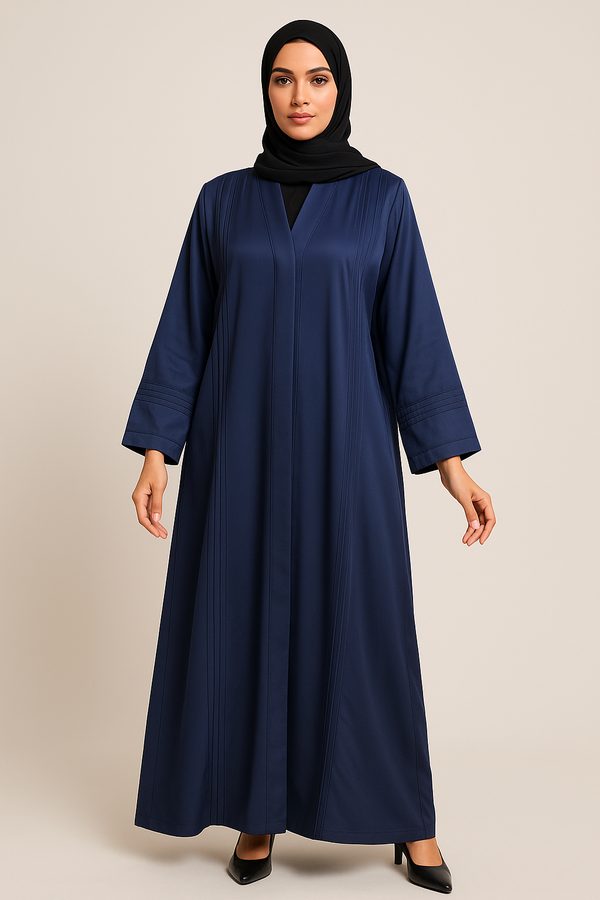 Deep Navy Blue Nida Open Abaya with Stole – Size 54