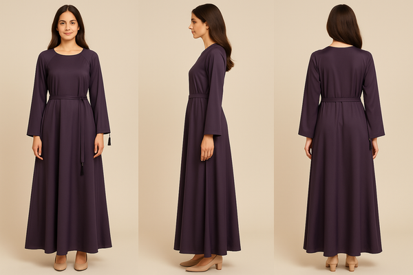 Deep Plum Nida Umbrella Style Abaya with Tassels & Belt – Size 54