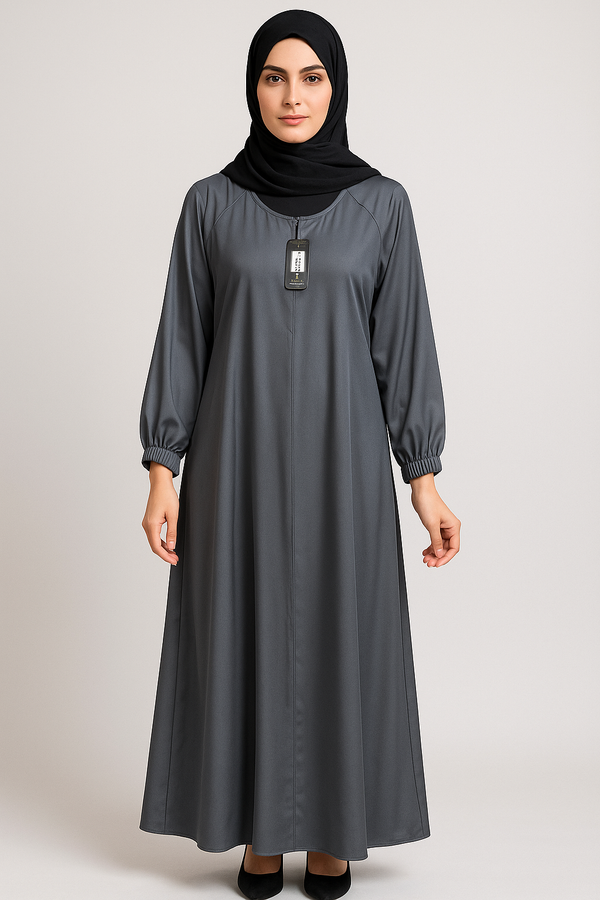 Elegant Charcoal Grey Umbrella Style Abaya with Stole