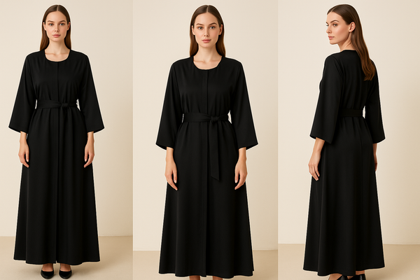 Elegant Black Abaya with Belt & Tassel Sleeve Details