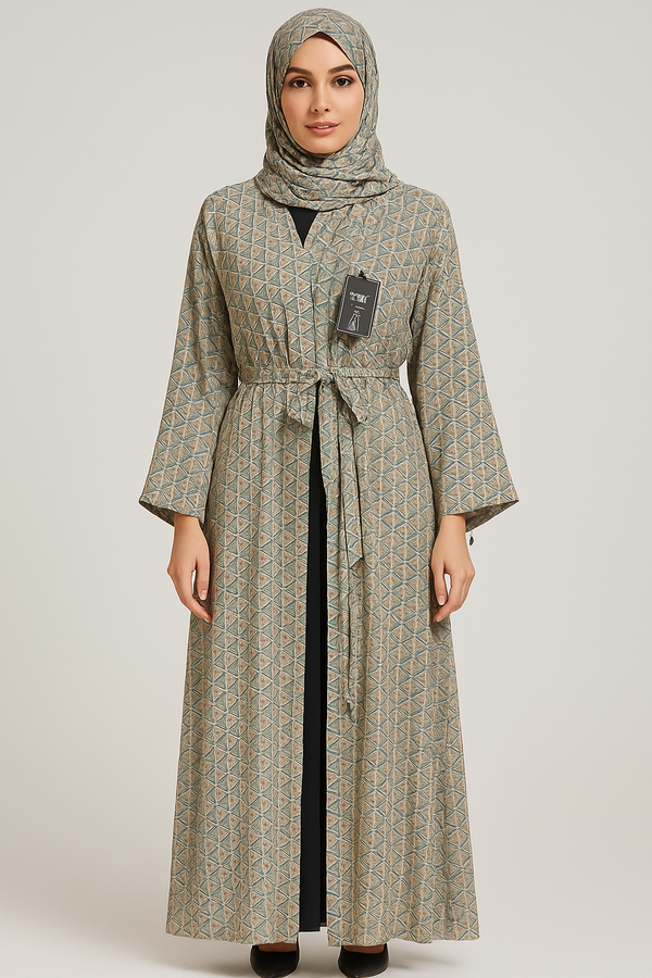 Elegant Printed Chiffon Maxi with Matching Stole & Tassel Sleeve Details