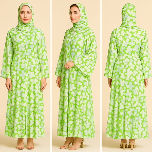 Elegant Printed Umbrella-Style Chiffon Maxi with Matching Stole – Size 56
