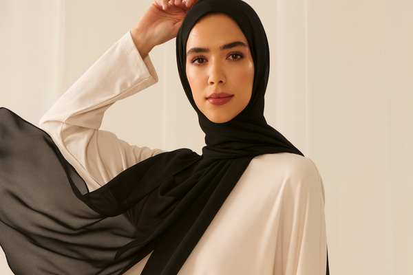 Luxe Black Chiffon Hijab – Lightweight & Elegant