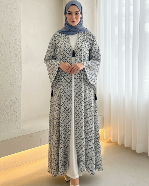 Elegant Printed Chiffon Maxi with Matching Stole & Tassel Sleeve Details