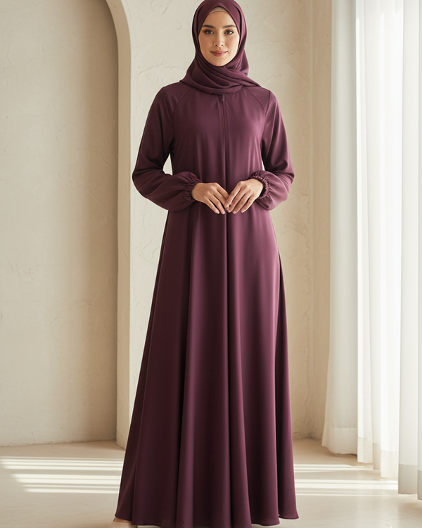 Elegant Deep Maroon Umbrella Style Abaya with Stole