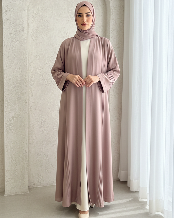Elegant Dusty Rose Nida Open Abaya with Stole – Size 54