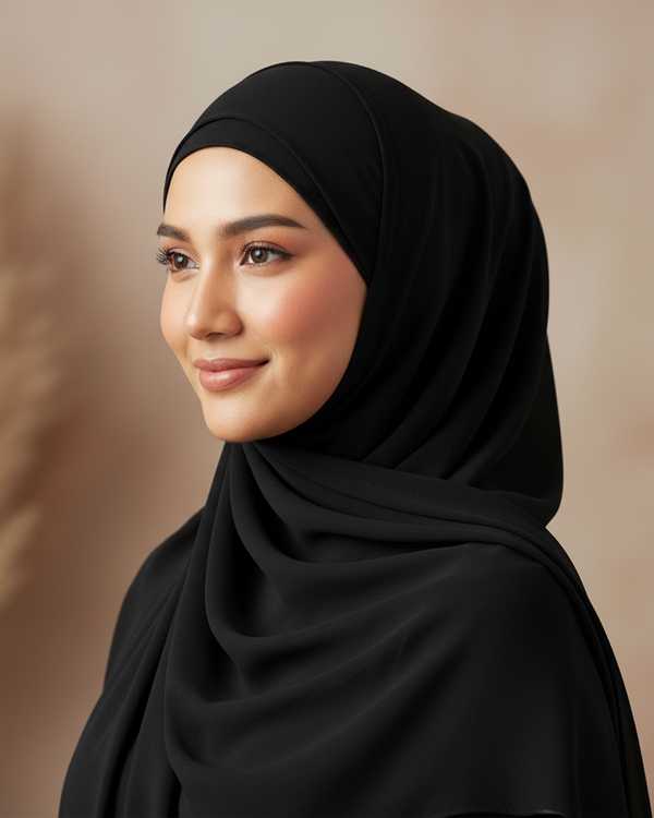 Luxe Black Chiffon Hijab – Lightweight & Elegant