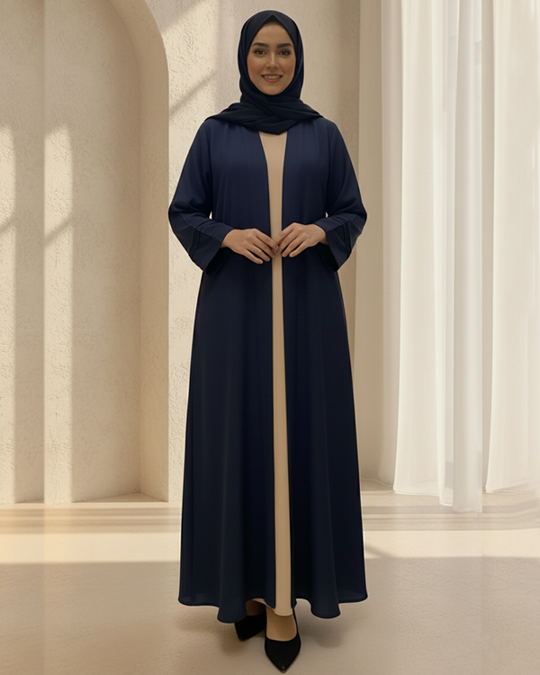 Navy Blue Open Abaya – Zoom Nida Jubah Fabric, Elegant Modest Wear